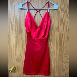 NWT lulus red satin strappy back dress